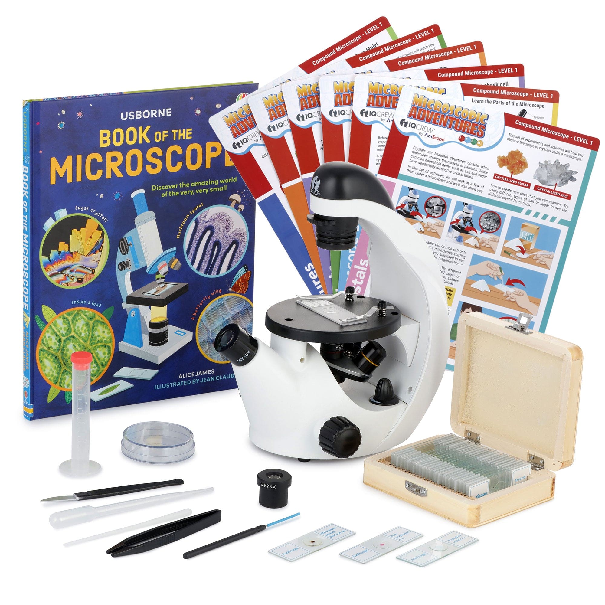 Amscope IN50C-PS25-WM-EXCL1-E1 Monocular Compound Microscope for Kids STEM Education Microscopes, Student Lab Microscopes, Biological Science Microscopes