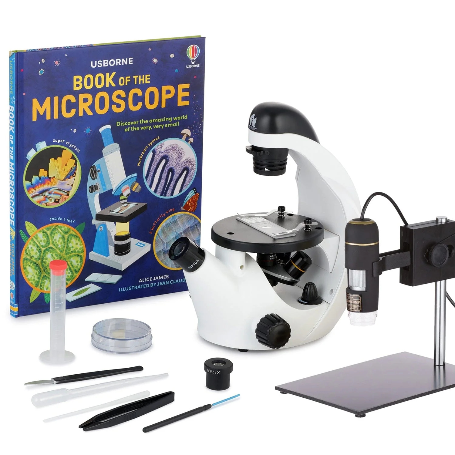 IQCrew IN50 Kids & Student Microscope Kit – 40X–500X Inverted Compound Microscope, USB Camera & Guide Book