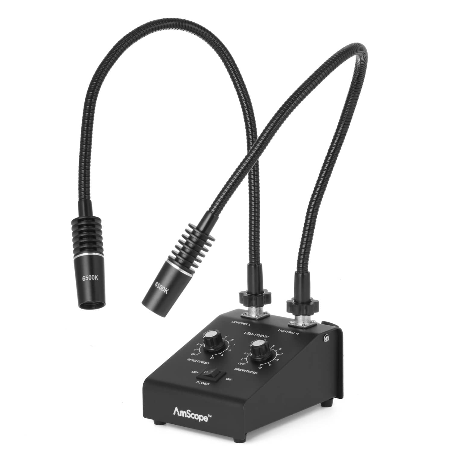 AmScope 6W LED Dual Gooseneck Illuminator with Dual Controls for Microscopes