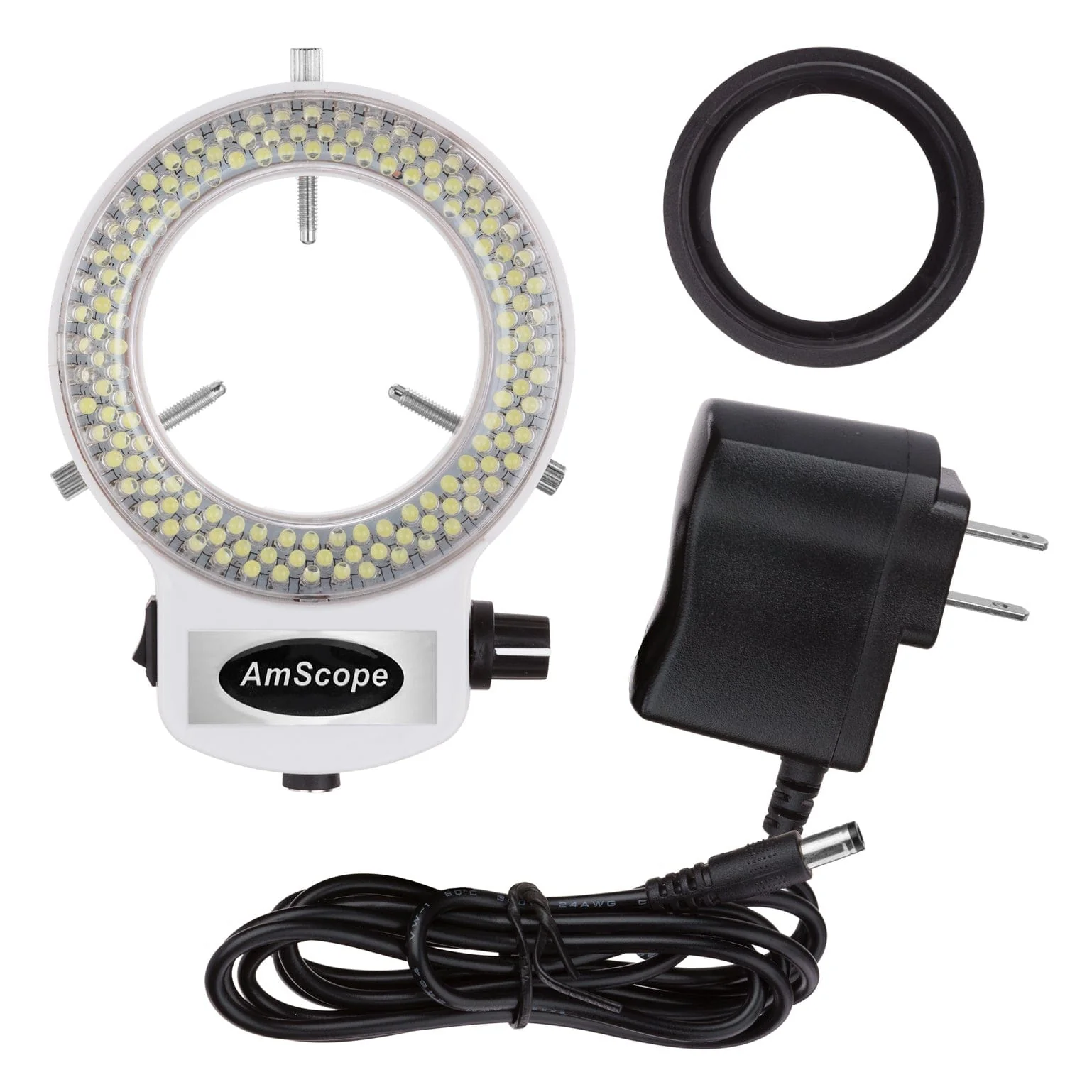 AmScope 144 LED Intensity-adjustable Ring Light for Stereo Microscopes with White Housing