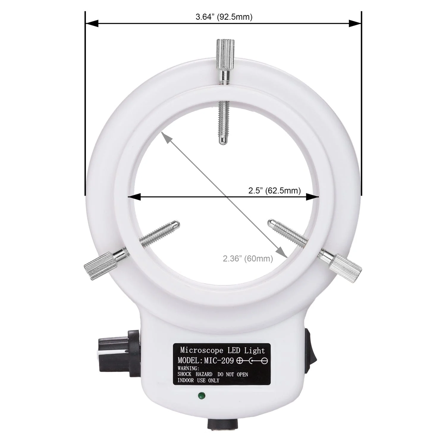 AmScope 144 LED Intensity-adjustable Ring Light for Stereo Microscopes with White Housing - Image 2