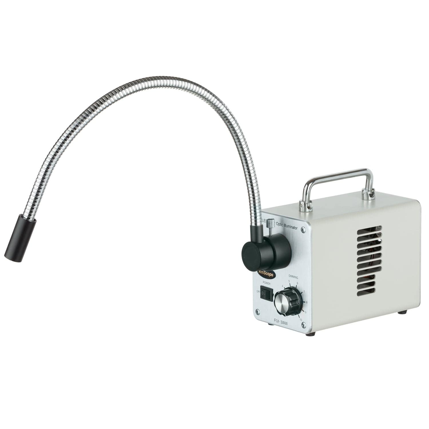 AmScope 30W LED Fiber Optic Single Gooseneck Light Microscope Illuminator