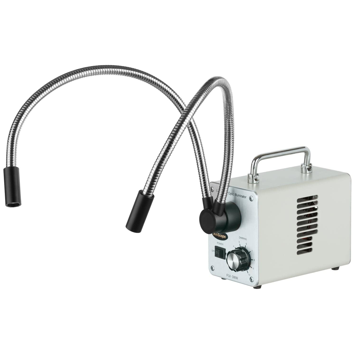 AmScope 30W LED Fiber Optic  Dual Gooseneck Lights Microscope Illuminator