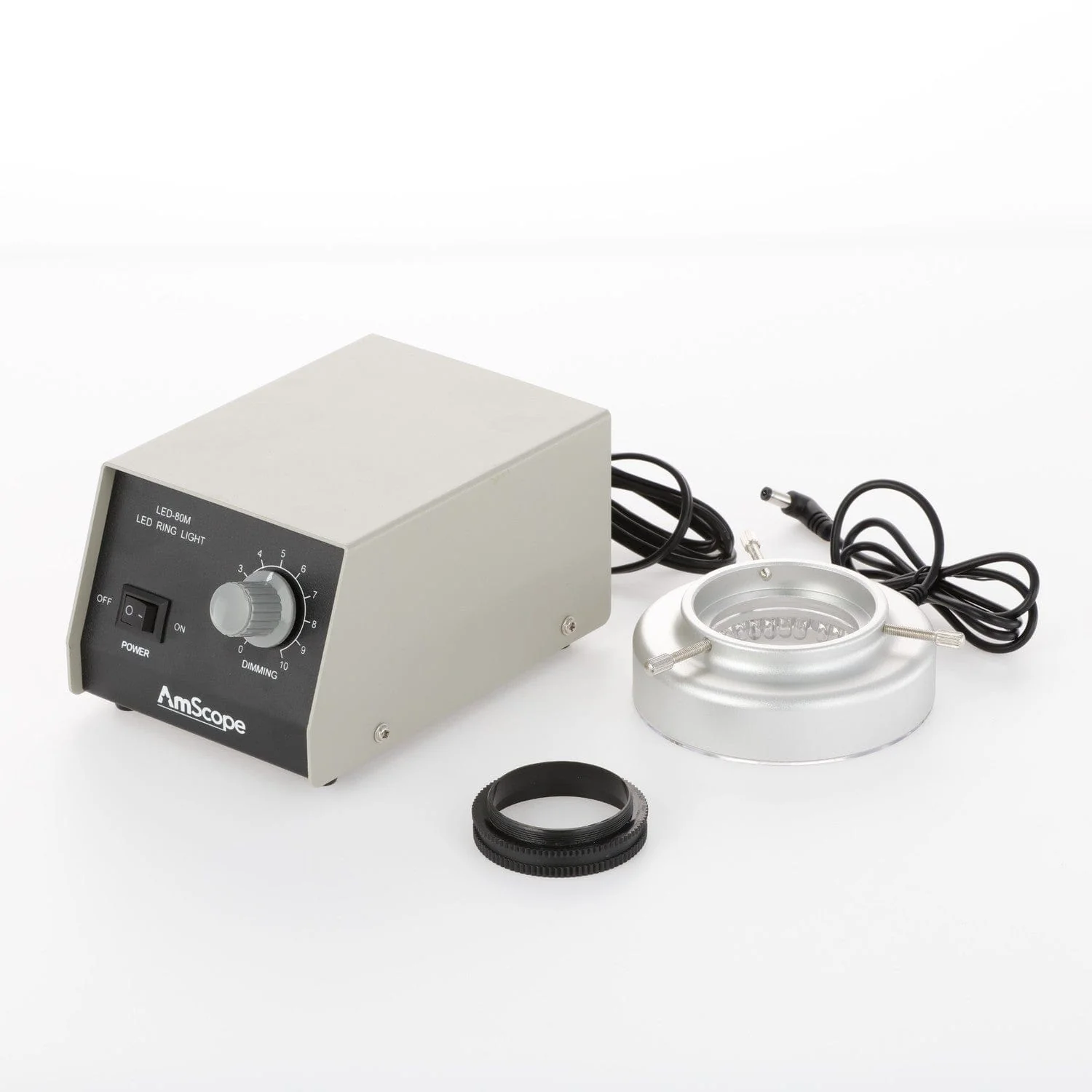 AmScope 80-LED Microscope Ring Light w Heavy-Duty Metal Box and Adapter