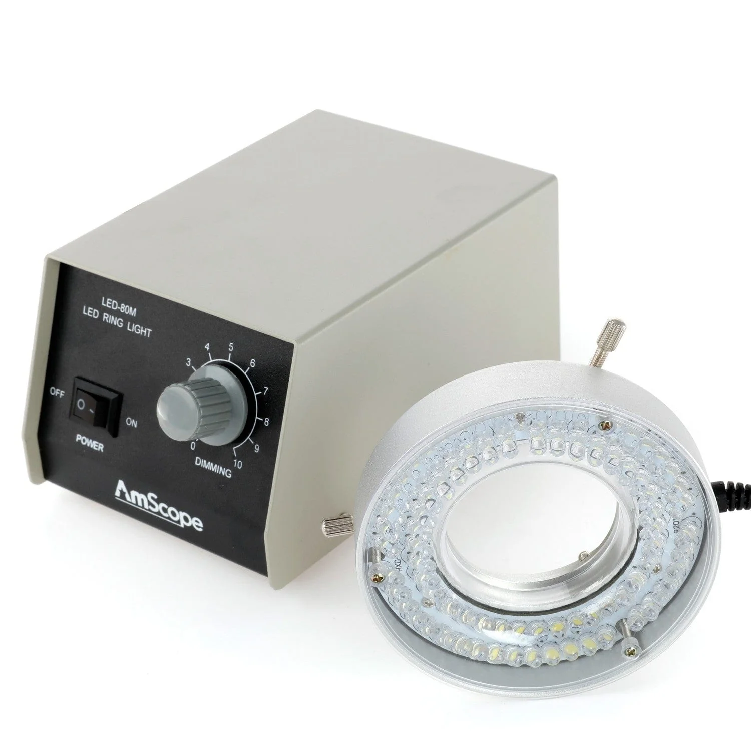 AmScope 80-LED Microscope Ring Light w Heavy-Duty Metal Box and Adapter - Image 2