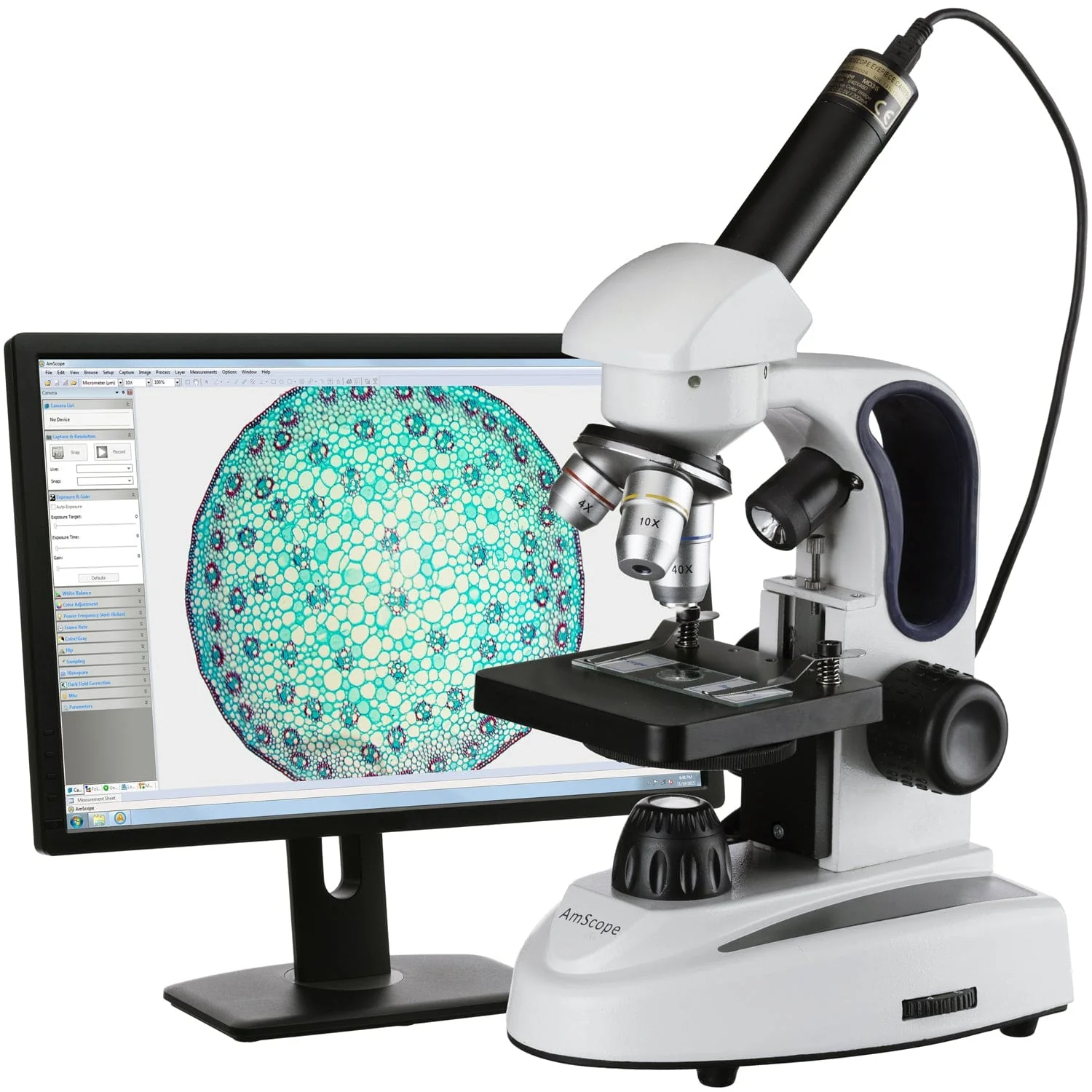 Amscope M149C-2L-E Monocular Compound Microscope for Kids – 40X–1000X Top & Bottom LED Illumination STEM Education Microscopes, Student Lab Microscopes, Biological Science Microscopes