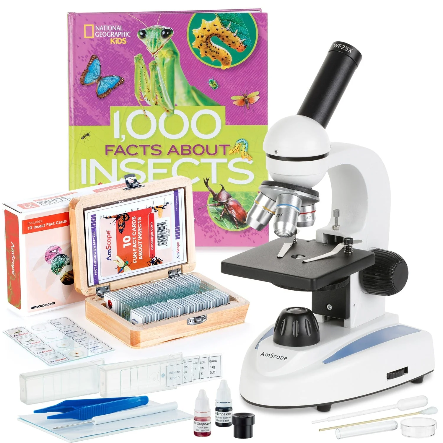 Amscope M149C-BKI-SP18-PSI Monocular Compound Microscope for Kids – 40X–1000X LED Illumination STEM Education Microscopes, Student Lab Microscopes, Biological Science Microscopes
