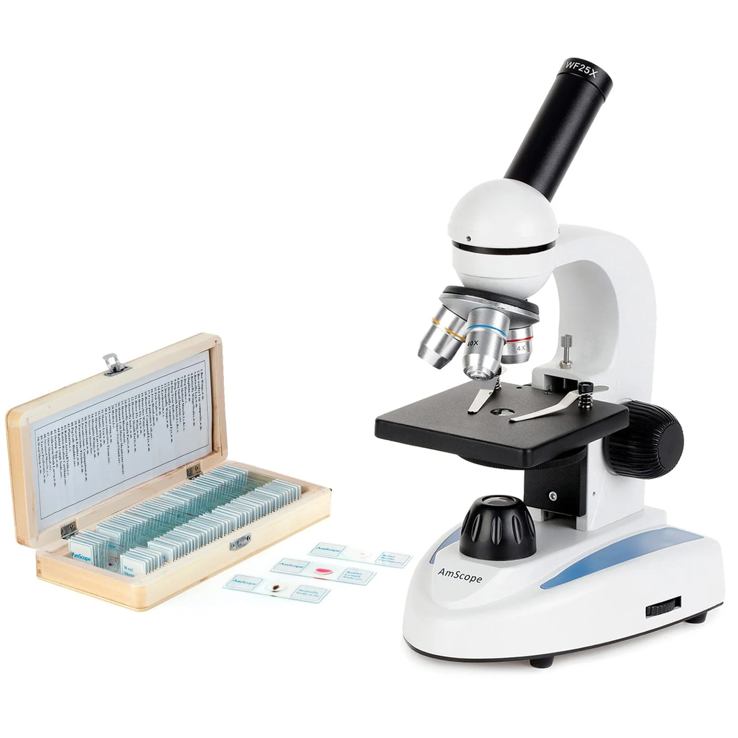 Amscope M149C-PS50 Monocular Compound Microscope for Kids – 40X–1000X LED Illumination STEM Education Microscopes, Student Lab Microscopes, Biological Science Microscopes