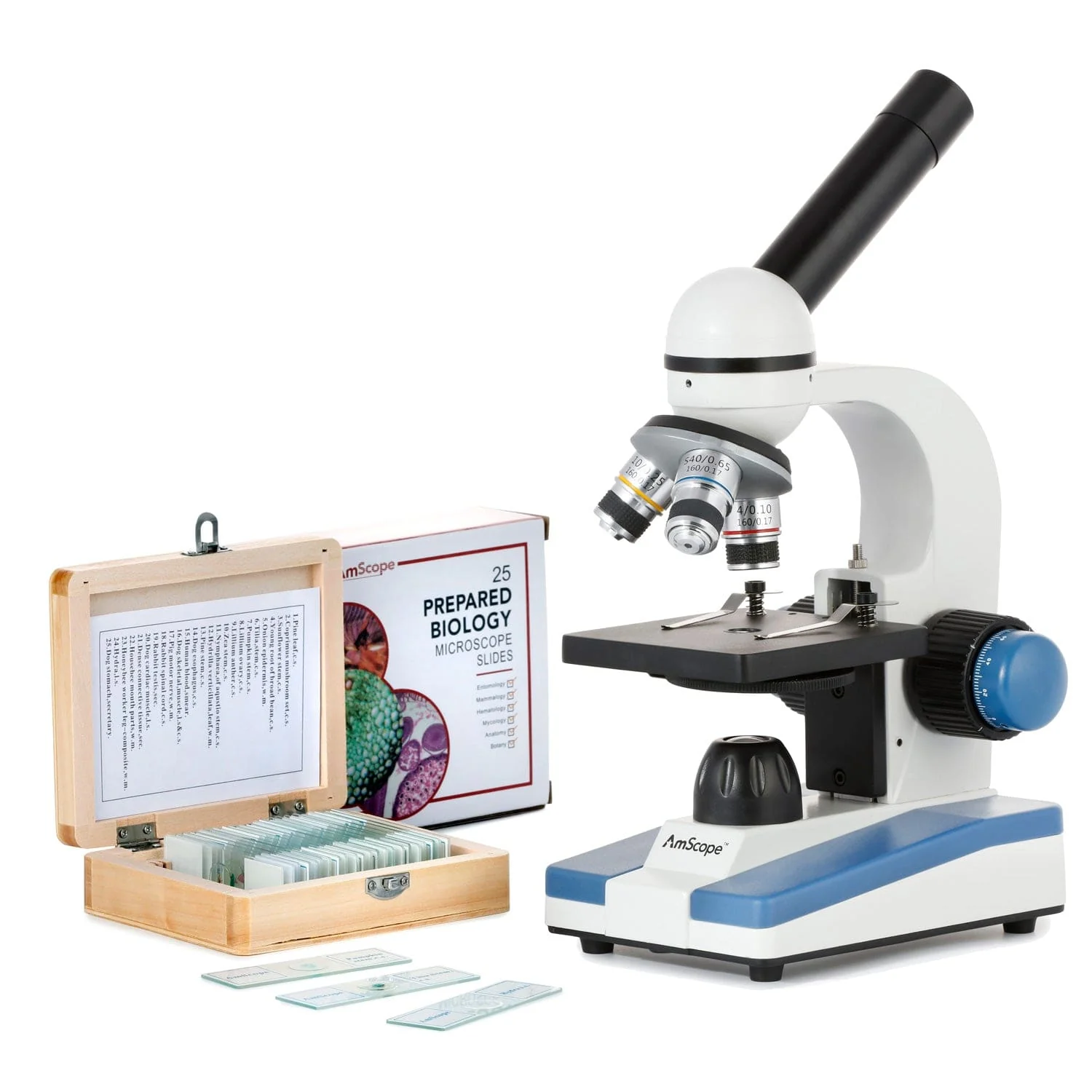 Amscope M150C-PS25 Monocular Compound Microscope for Kids – 40X–1000X LED Illumination STEM Education Microscopes, Student Lab Microscopes, Biological Science Microscopes