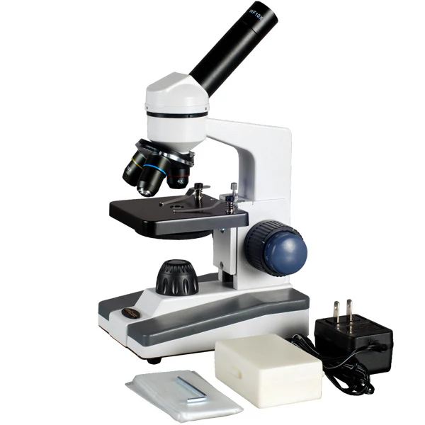 AmScope M152 Series Biological Science Student Monocular Compound Microscope 40X-800X Magnification with Prepared & Blank Slides