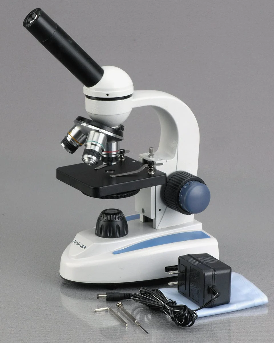 AmScope M158 Series Student Cordless Monocular Compound Microscope 40X-800X Magnification with Metal Frame, Glass Lenses and Coarse & Fine Focus - Image 2