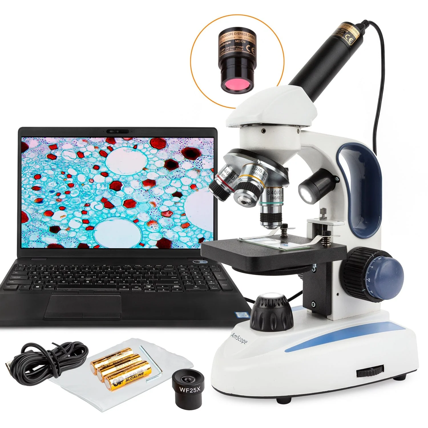 Amscope M158C-2L-E2 Monocular Compound Microscope for Kids – 40X–1000X Top & Bottom LED Illumination STEM Education Microscopes, Student Lab Microscopes, Biological Science Microscopes