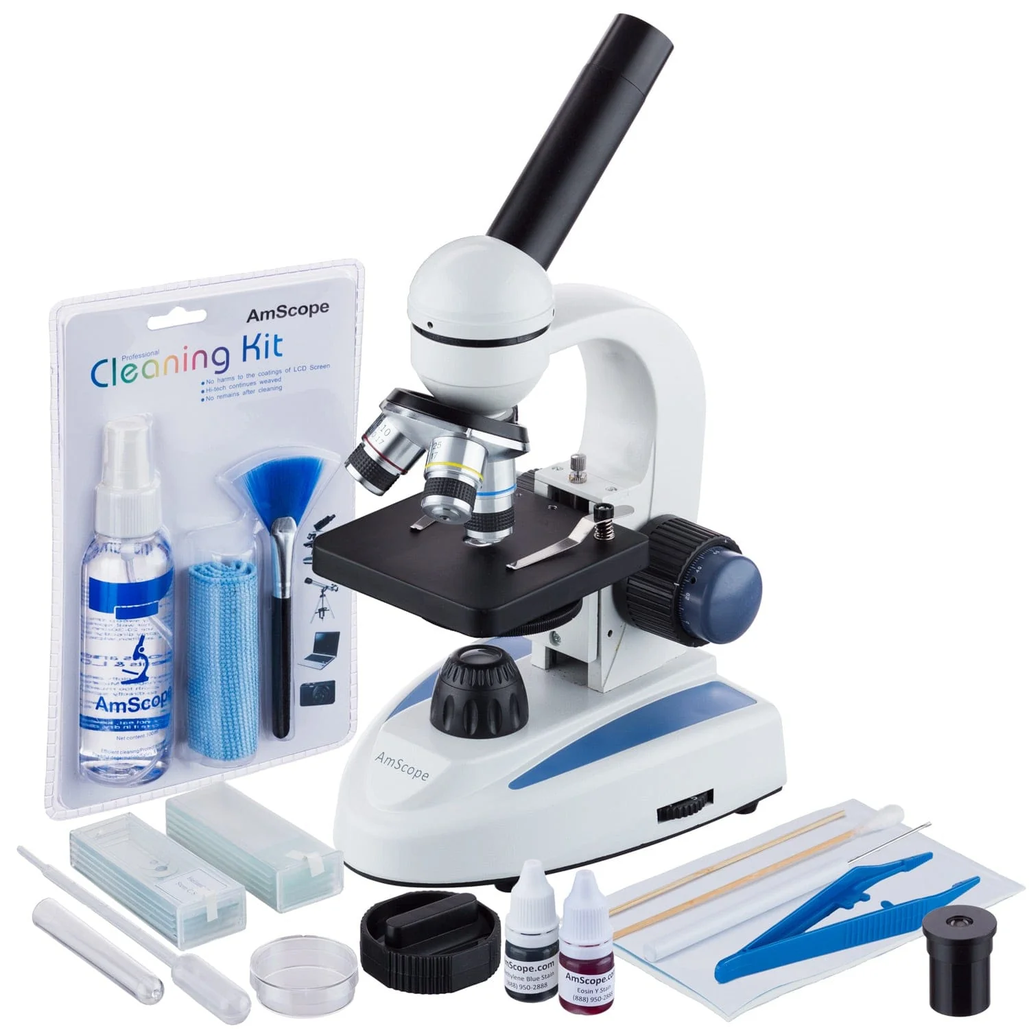 Amscope M158C-SP14-CKI Monocular Compound Microscope for Kids – 40X–1000X LED Illumination STEM Education Microscopes, Student Lab Microscopes, Biological Science Microscopes