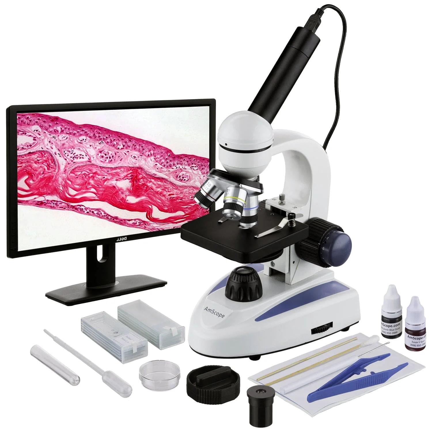 Amscope M158C-SP14-E Monocular Compound Microscope for Kids – 40X–1000X LED Illumination STEM Education Microscopes, Student Lab Microscopes, Biological Science Microscopes