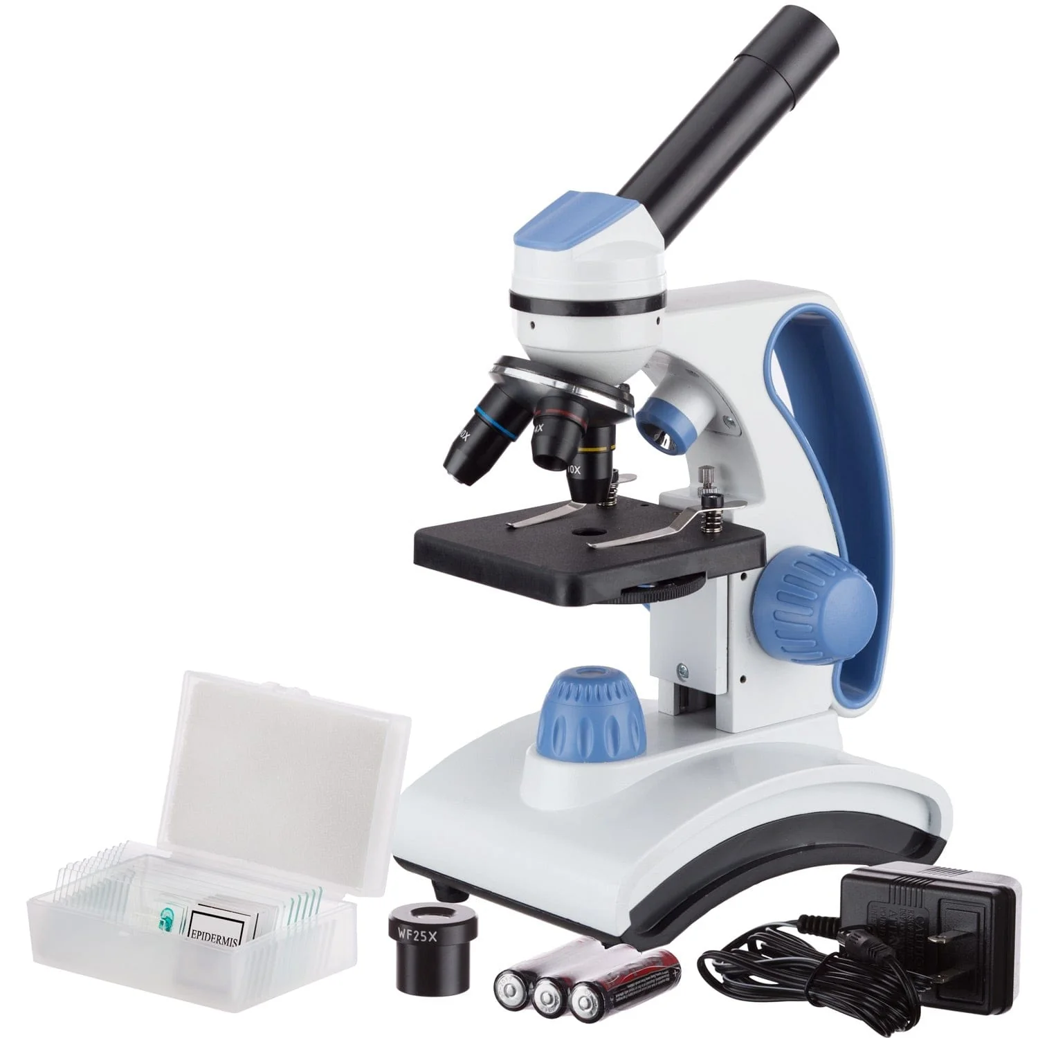 Amscope M161C-2L-PB10-V287 Monocular Compound Microscope for Kids – 40X–1000X Top & Bottom LED Illumination STEM Education Microscopes, Student Lab Microscopes, Biological Science Microscopes