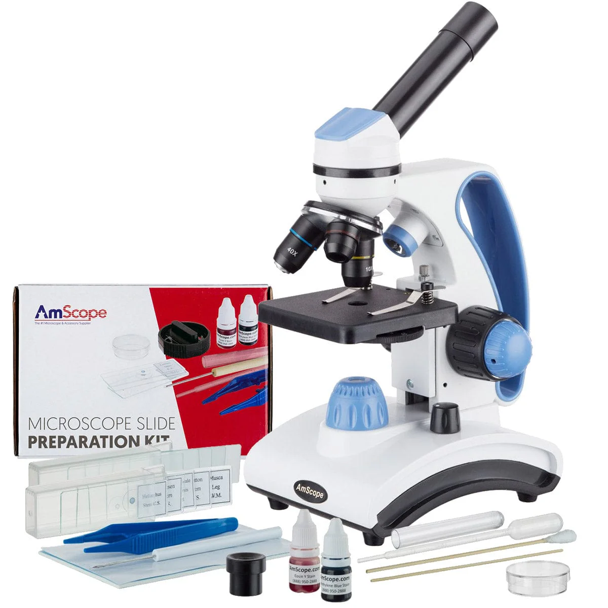 Amscope M162C-2L-SP14-V287 Monocular Compound Microscope for Kids – 40X–1000X Top & Bottom LED Illumination STEM Education Microscopes, Student Lab Microscopes, Biological Science Microscopes