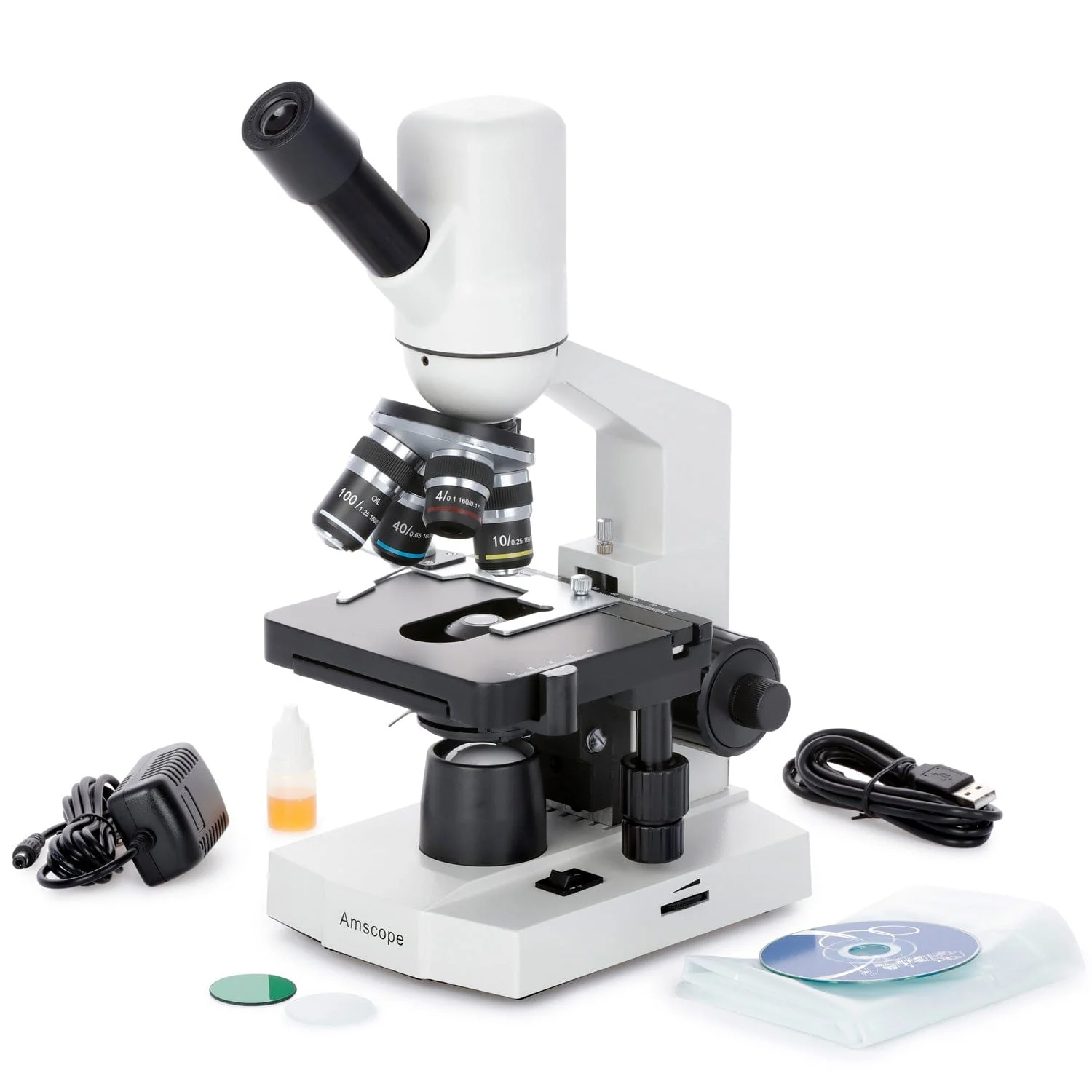 AmScope M220 Series Monocular Widefield Digital Integrated Compound Microscope 40X-1000X Magnification With Built In 3MP USB Camera - Image 7