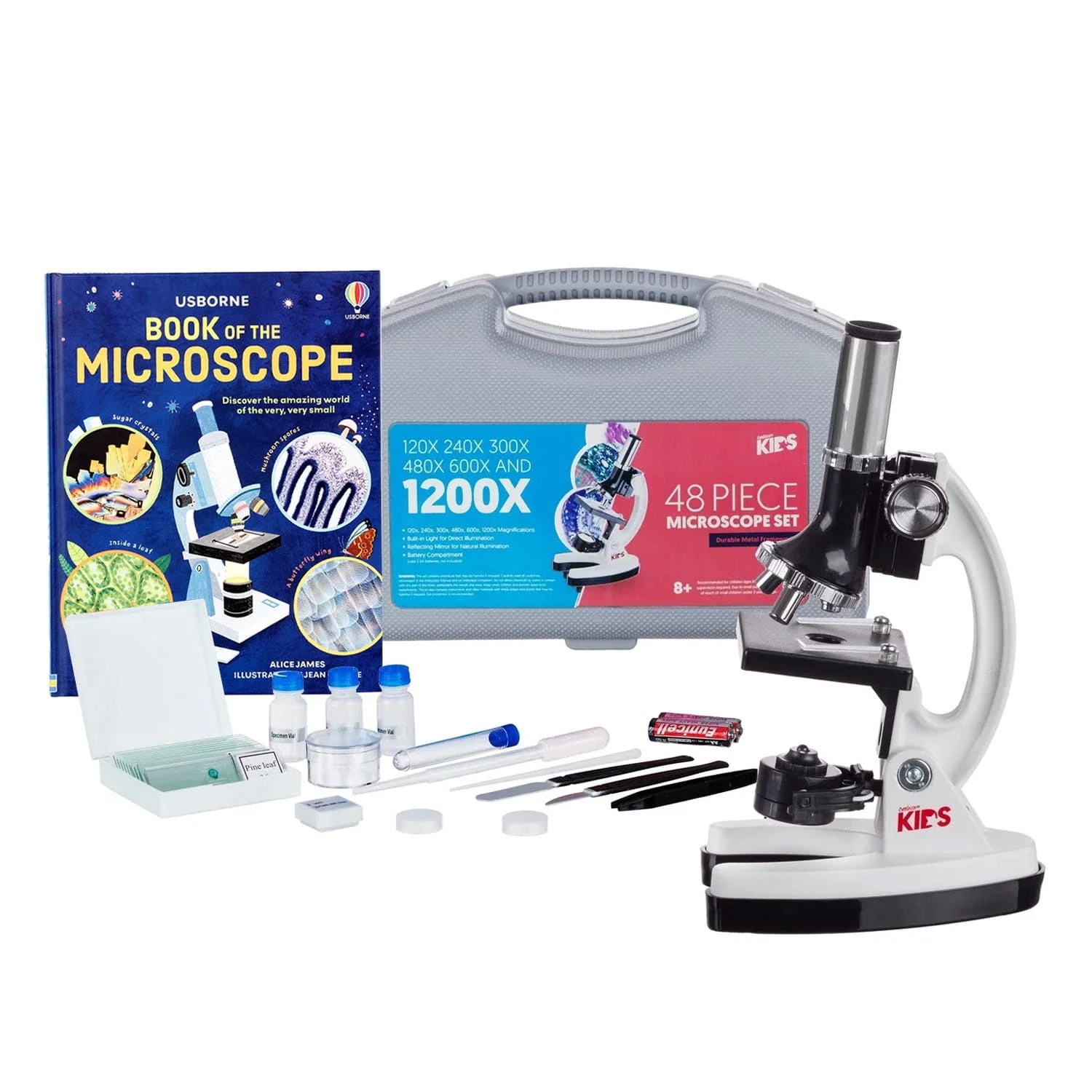 Amscope M30-ABS-KT1-W-WM Monocular Compound Microscope for Kids – Up to 1200X LED Illumination STEM Education Microscopes, Student Lab Microscopes, Biological Science Microscopes