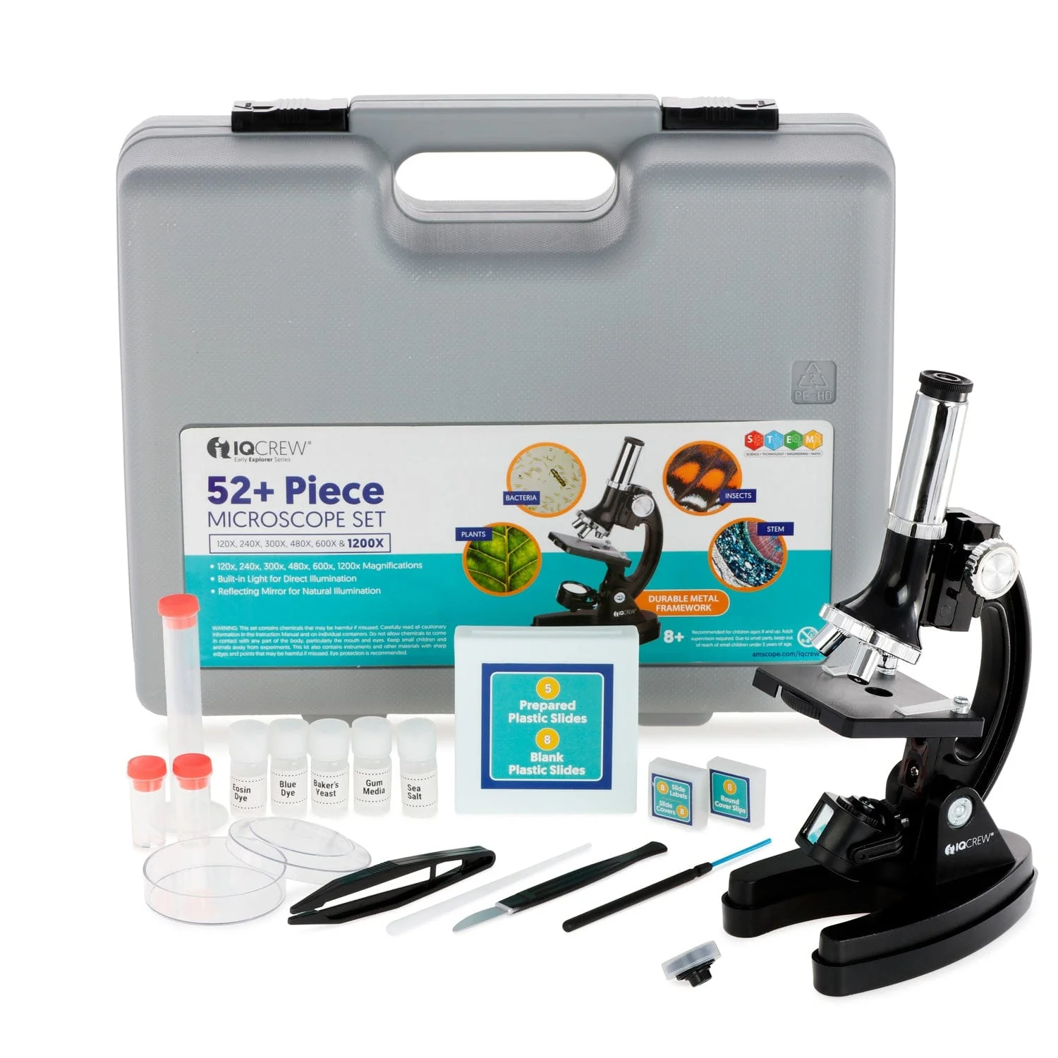 Amscope M30-ABS-KT51 Monocular Compound Microscope for Kids – Up to 1200X LED Illumination STEM Education Microscopes, Student Lab Microscopes, Biological Science Microscopes