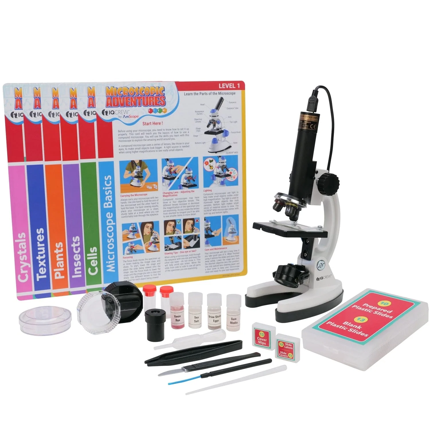 Amscope M40-EXCL1 Monocular Compound Microscope for Kids – Up to 1200X LED Illumination STEM Education Microscopes, Student Lab Microscopes, Biological Science Microscopes