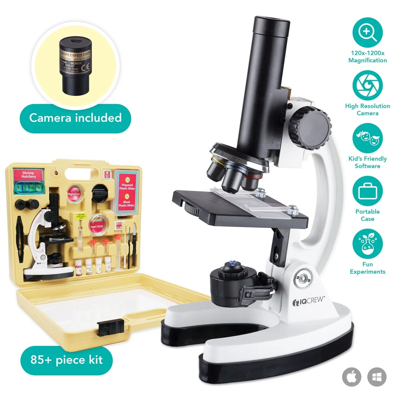 Amscope M40-K-MDM35 Monocular Compound Microscope for Kids – Up to 1200X LED Illumination STEM Education Microscopes, Student Lab Microscopes, Biological Science Microscopes