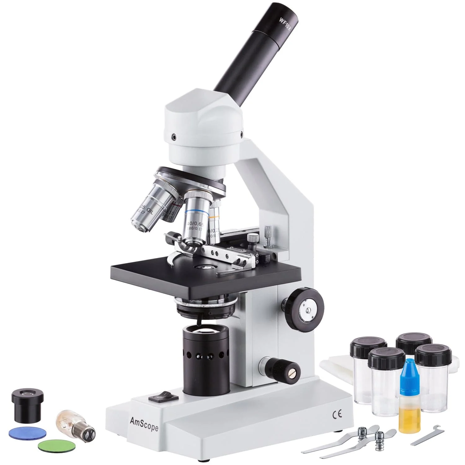 AmScope M500 Series Student Monocular Compound Microscope 40X-2000X Magnification