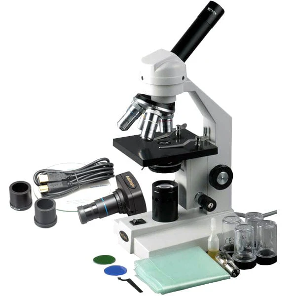 AmScope M500 Series Student Monocular Compound Microscope 40X-2000X Magnification with 1.3MP USB Digital Camera
