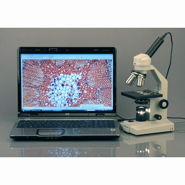 AmScope M500 Series Biological Student Cordless Monocular Compound Microscope 40X-2500X Magnification with LED, USB Camera and 10pc Slide Kit - Image 4
