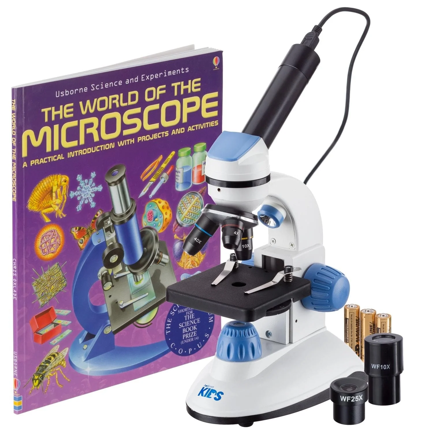 Amscope M50C-B-WM-E Monocular Compound Microscope for Kids – 40X–1000X LED Illumination STEM Education Microscopes, Student Lab Microscopes, Biological Science Microscopes