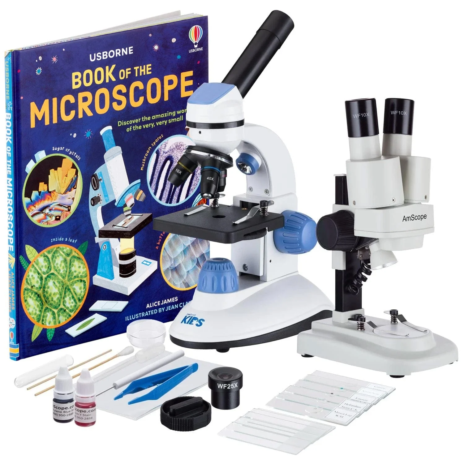 Amscope M50C-SE100-B14-WM Monocular Compound Microscope for Kids – 40X–1000X LED Illumination STEM Education Microscopes, Student Lab Microscopes, Biological Science Microscopes