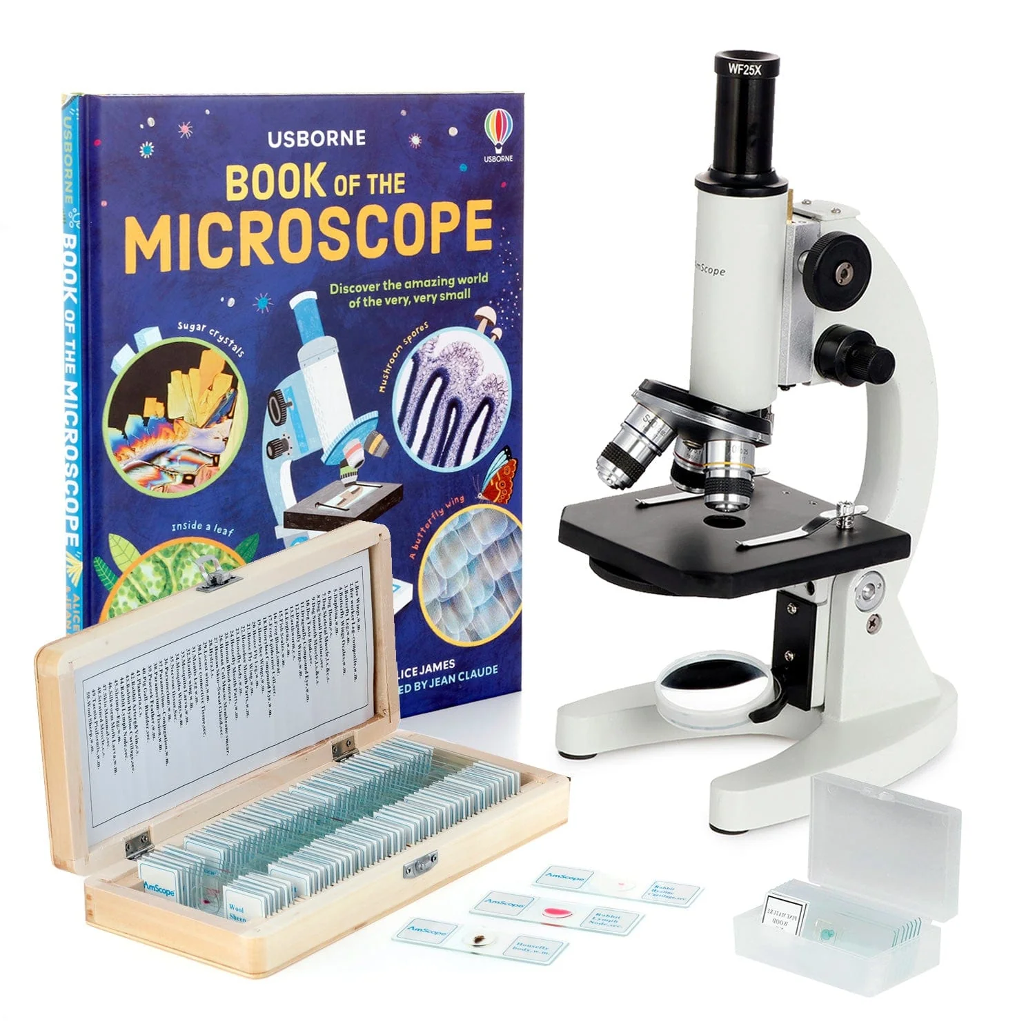 Amscope M60C-ABS-PS50-WM Monocular Compound Microscope for Kids – 40X–1000X Mirror Reflected Nature Light Illumination STEM Education Microscopes, Student Lab Microscopes, Biological Science Microscopes