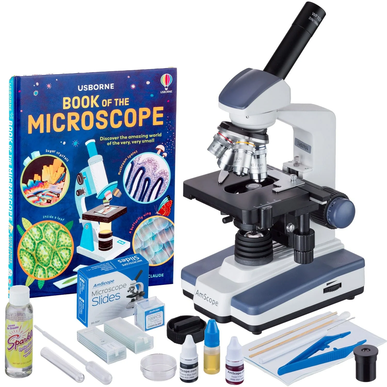 AmScope M620 Series Monocular Compound Microscope 40X-1000X Magnification with LED, Slide Making Kit and Book