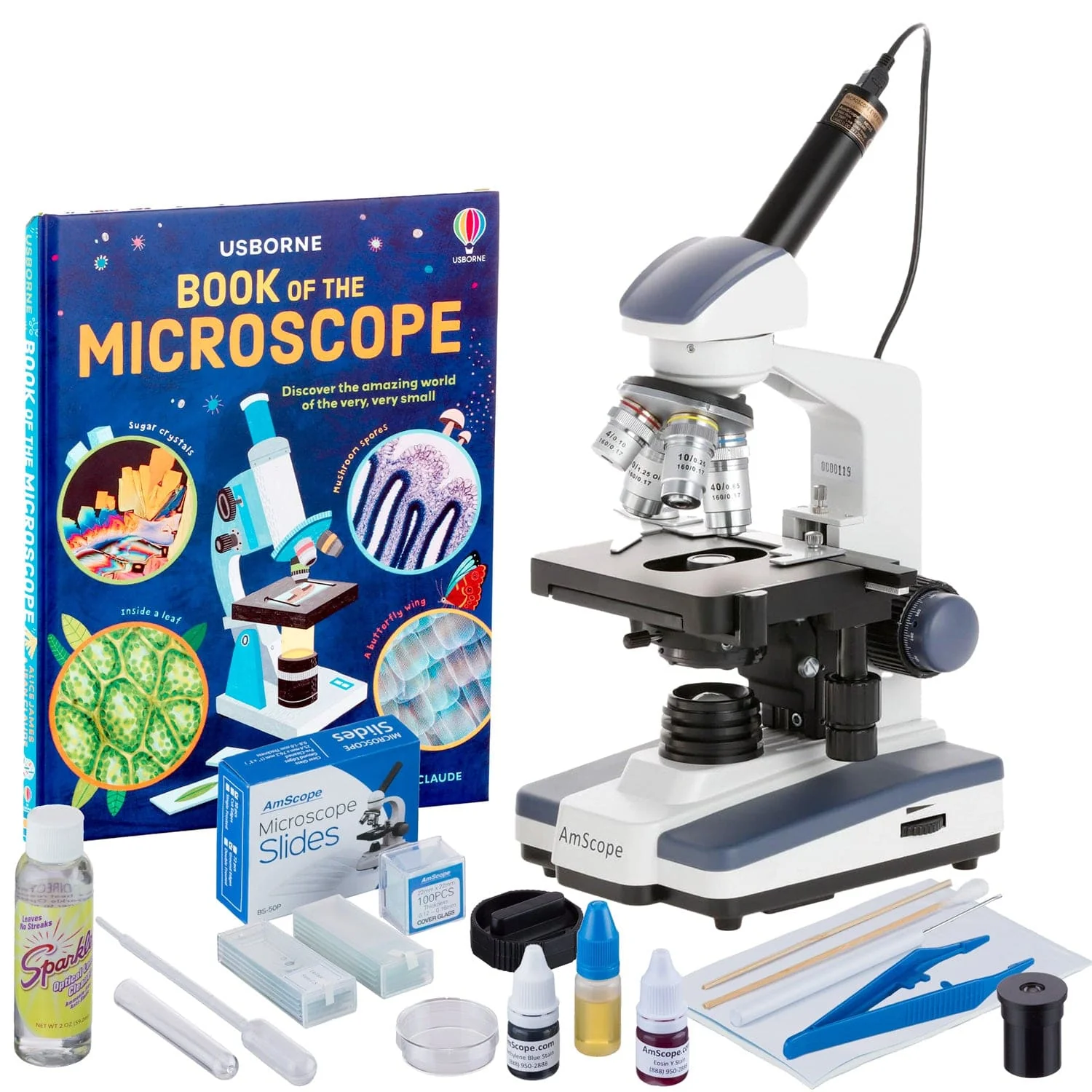 AmScope M620 Series Monocular Compound Microscope 40X-1000X Magnification with LED, Slide Making Kit and Book - Image 2