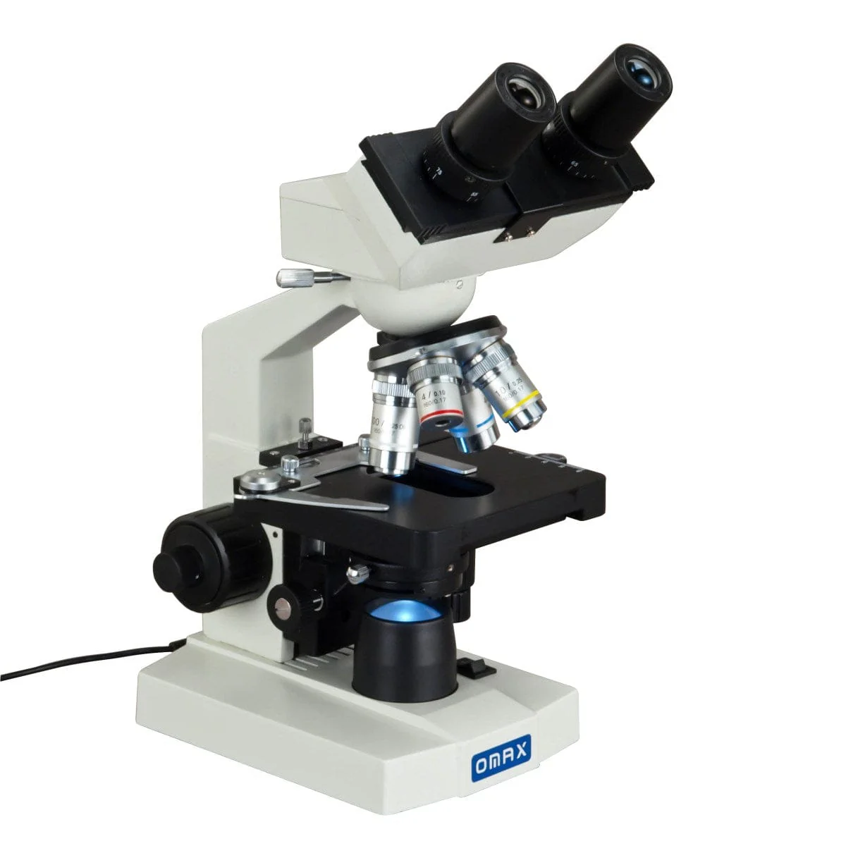 OMAX M82E Series Lab LED Biological Binocular Compound Microscope 40X-2500X Magnification and Double Layer Mechanical Stage