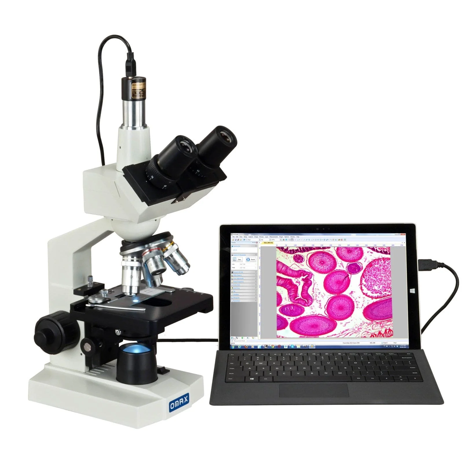 OMAX M83E Series LED Digital Trinocular Lab Compound Microscope 40X-2500X Magnification with USB Camera and Mechanical Stage