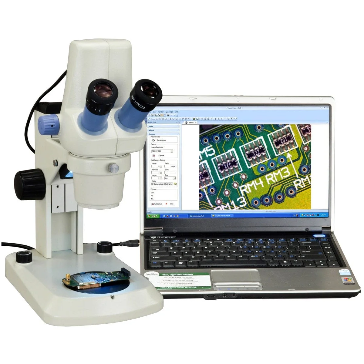 AmScope MD428C10 Series Zoom Digital Integrated Binocular Stereo Microscope 7X-30X Magnification on Track Stand with 1.3MP Imaging and LED Illumination - Image 2