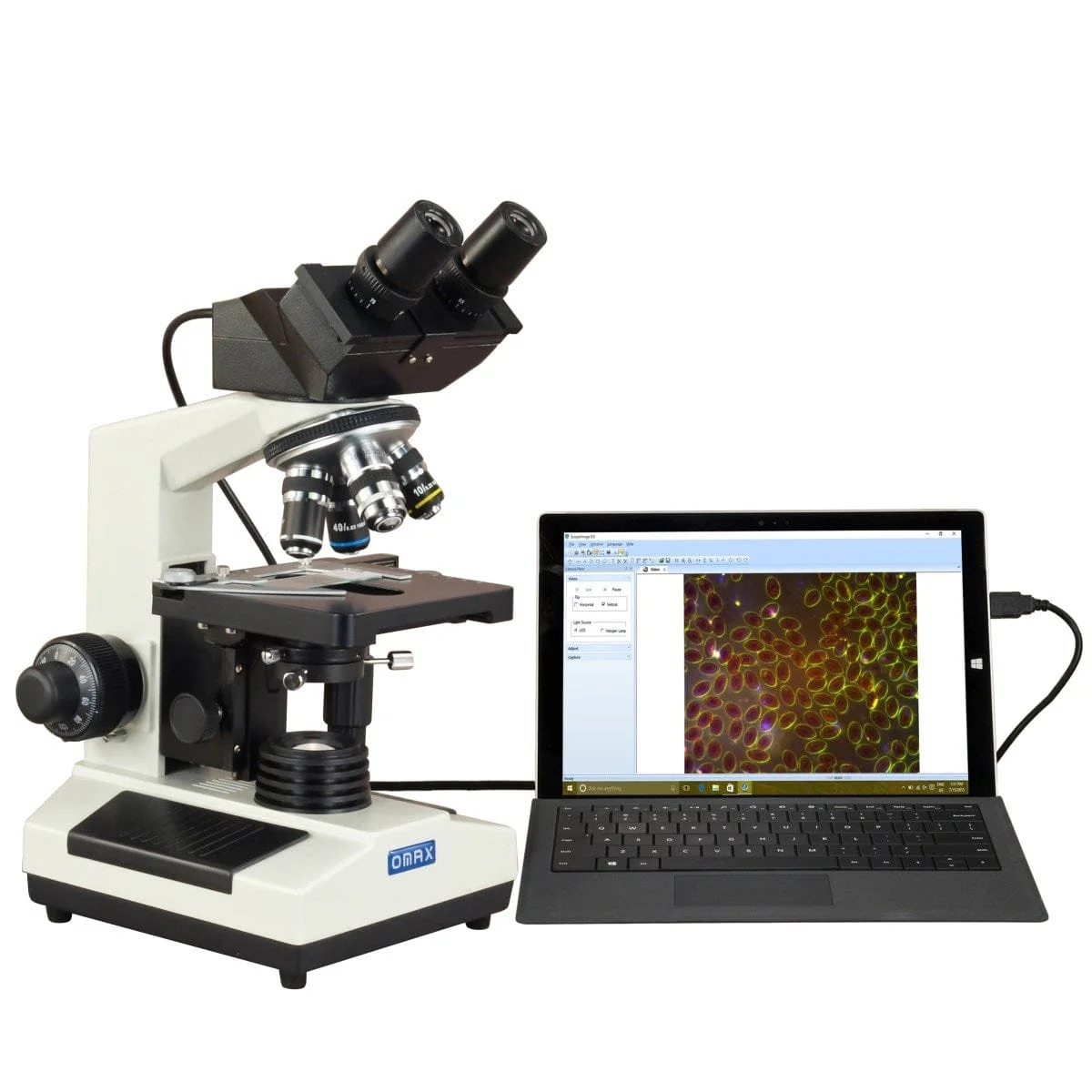 40X-2000X 3MP Digital Integrated Microscope with Halogen Illumination + Oil Darkfield Condenser and 100X Lens, Blank Slides - Image 3