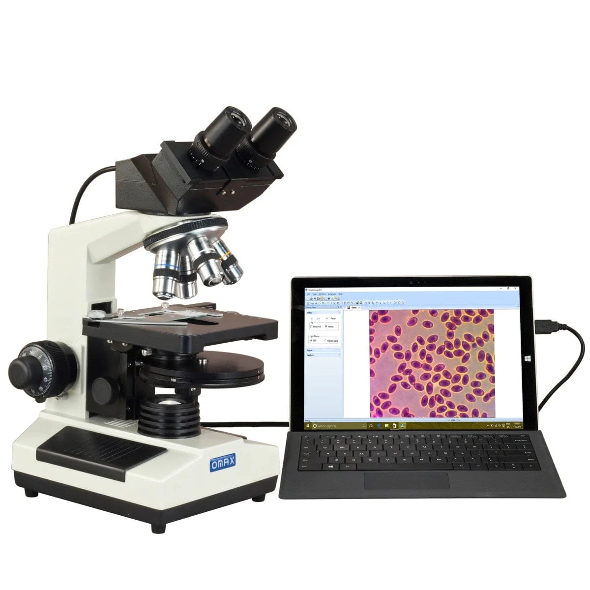 40X-2000X 3MP Digital Integrated Microscope with Halogen Illumination + 4-lens Plan Phase-contrast Turret Kit - Image 3