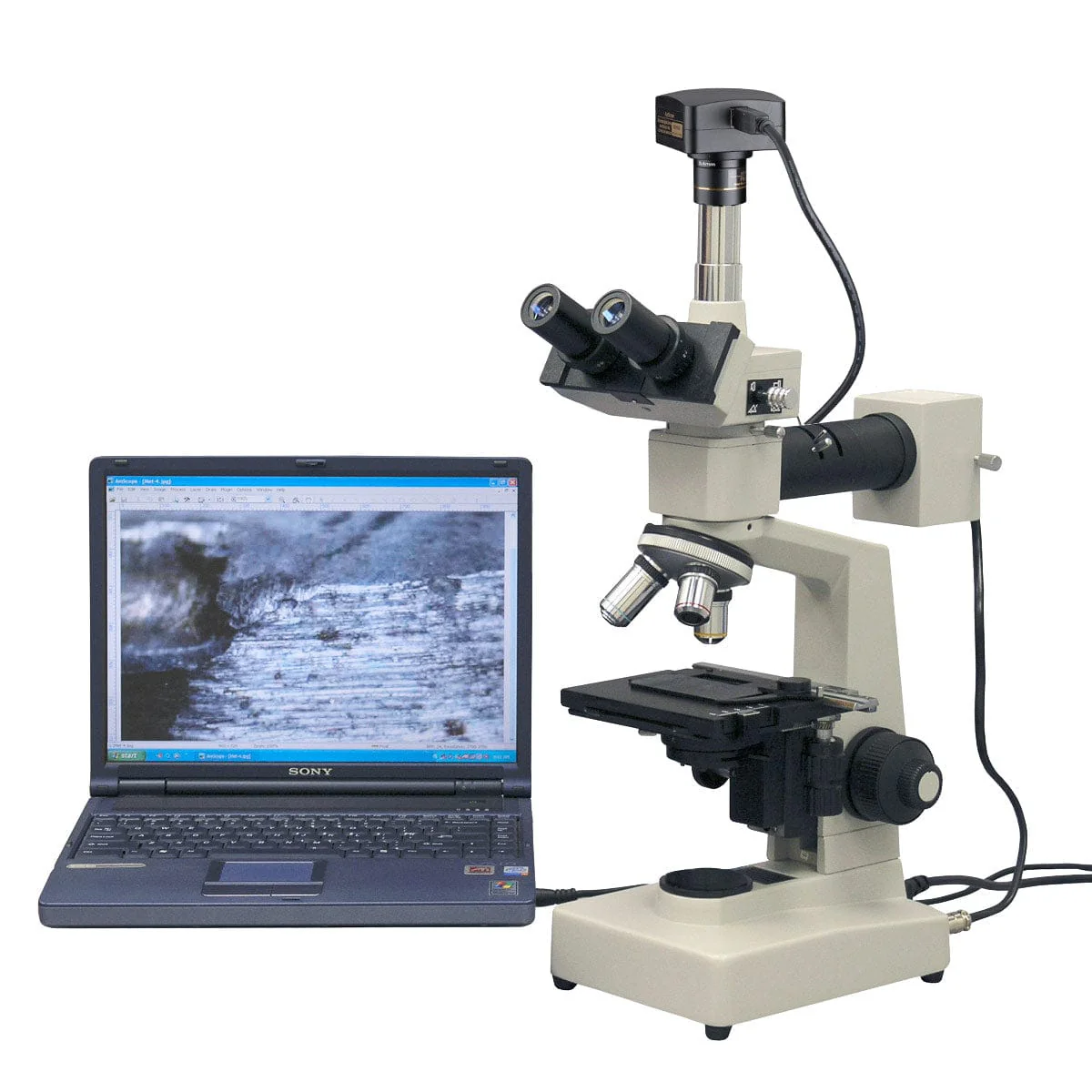 AmScope ME300 Series Metallurgical Trinocular Compound Microscope 40X-1000X Magnification with 14MP USB 3.0 Camera