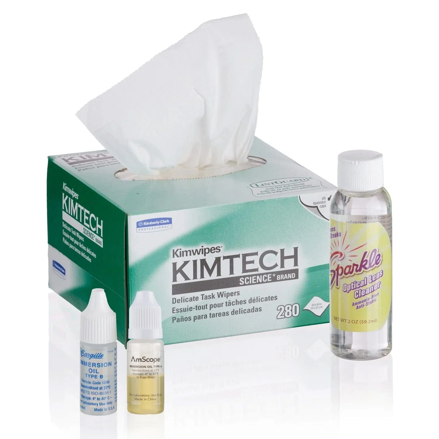 AmScope Microscope Operation & Maintenance Kit - Immersion Oil, Wipers & Optical Lens Cleaner