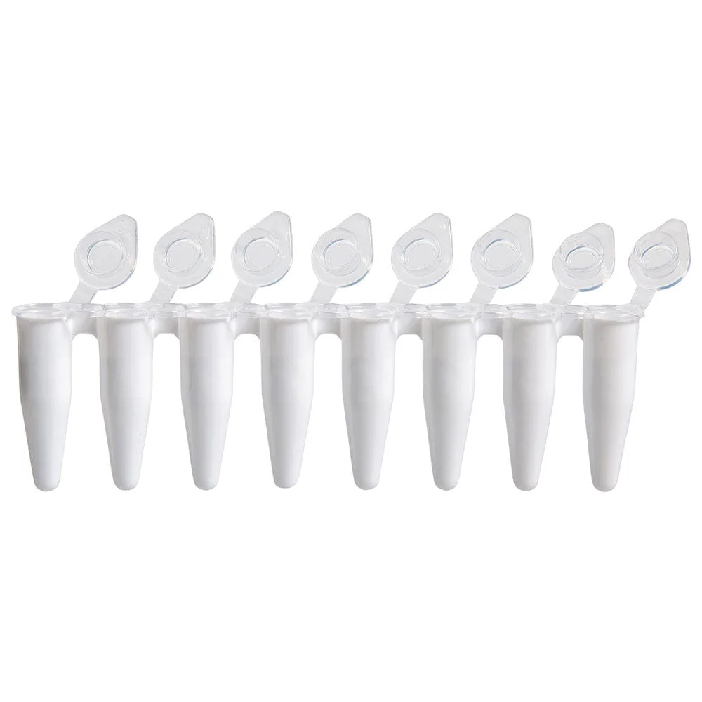DiamondLink 0.2mL 8-Strip Tubes, with Individually-Attached Flat Caps, White