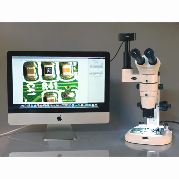 AmScope PM220 Series Zoom Trinocular Stereo Microscope 8X-50X Magnification on Track Stand with Common Main Objective(CMO) - Image 6