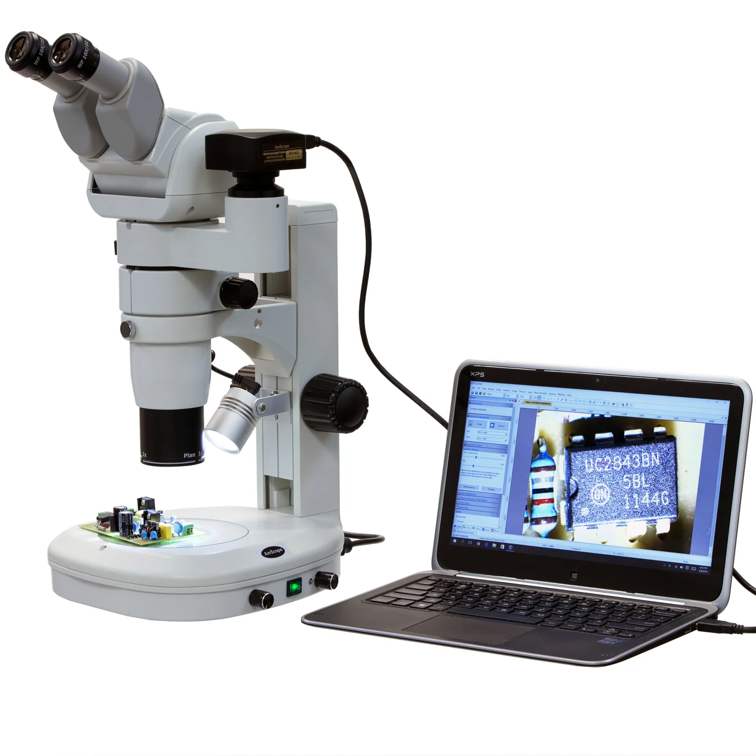 AmScope PM230 Series Zoom Trinocular Stereo Microscope 8X-80X Magnification on Track Stand with Common Main Objective(CMO), Adjustable Head + 16MP USB3.0 Camera