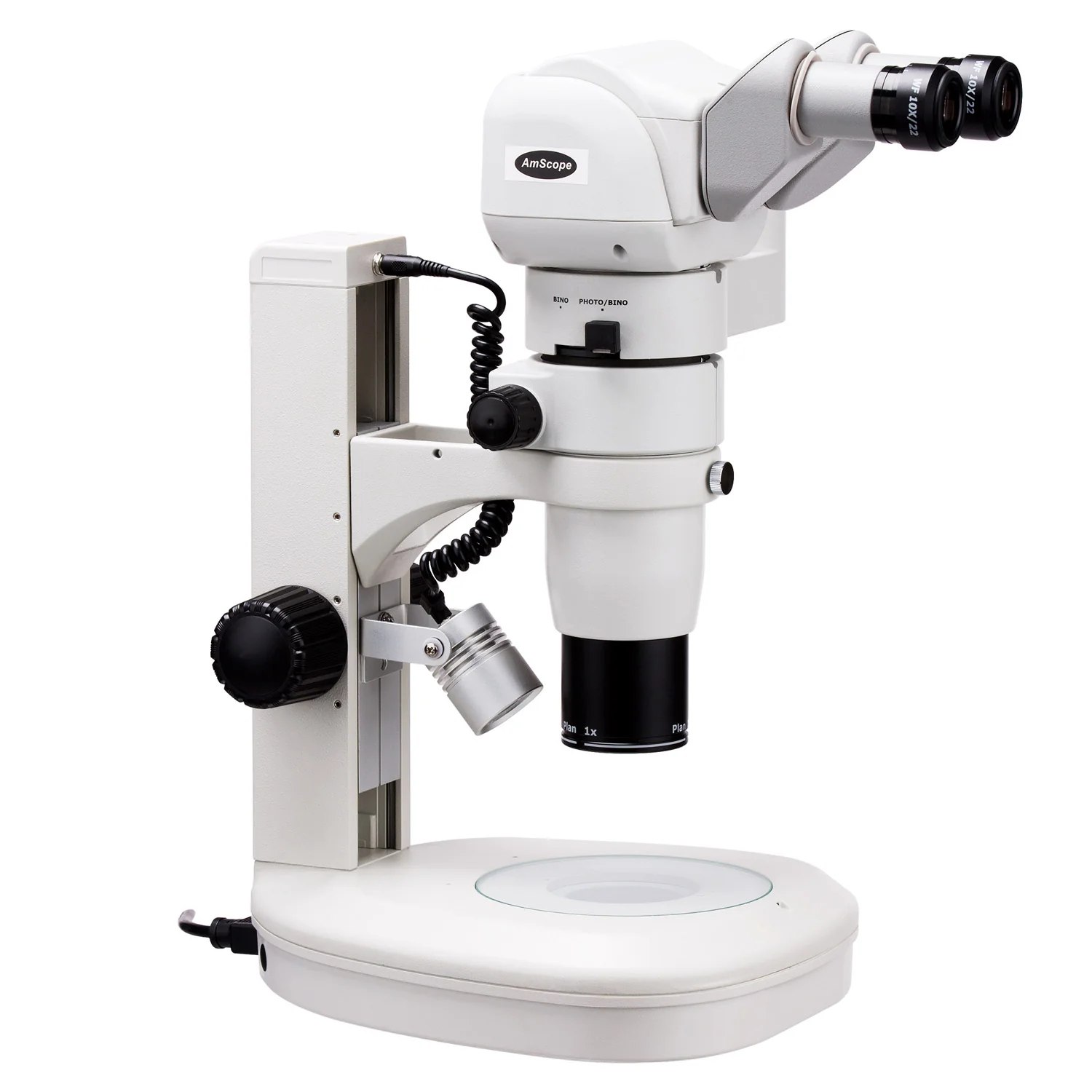 AmScope PM230 Series Zoom Trinocular Stereo Microscope 8X-80X Magnification on Track Stand with Common Main Objective(CMO), Dual Illumination and Adjustable Head - Image 3