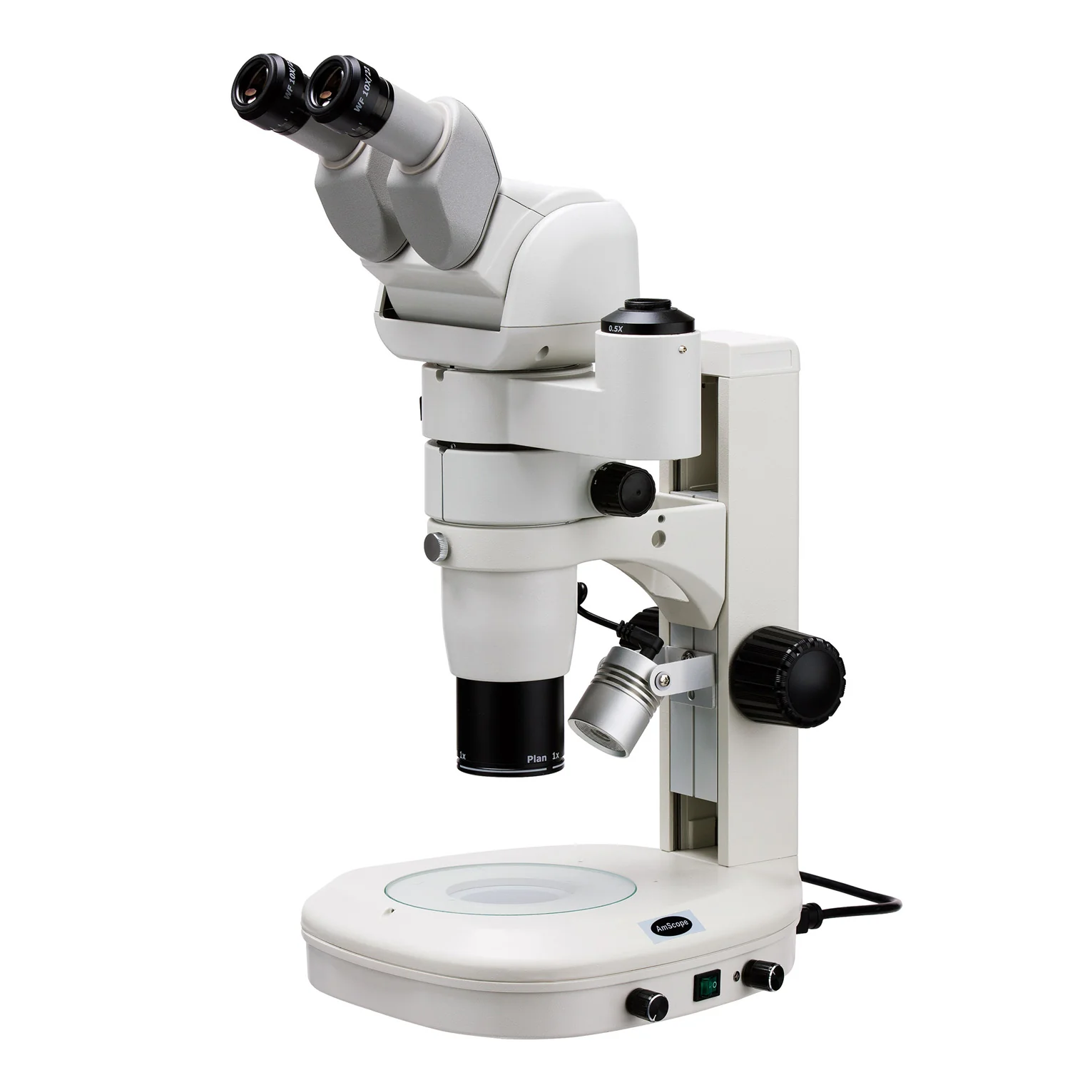 AmScope PM230 Series Zoom Trinocular Stereo Microscope 8X-80X Magnification on Track Stand with Common Main Objective(CMO), Dual Illumination and Adjustable Head - Image 4