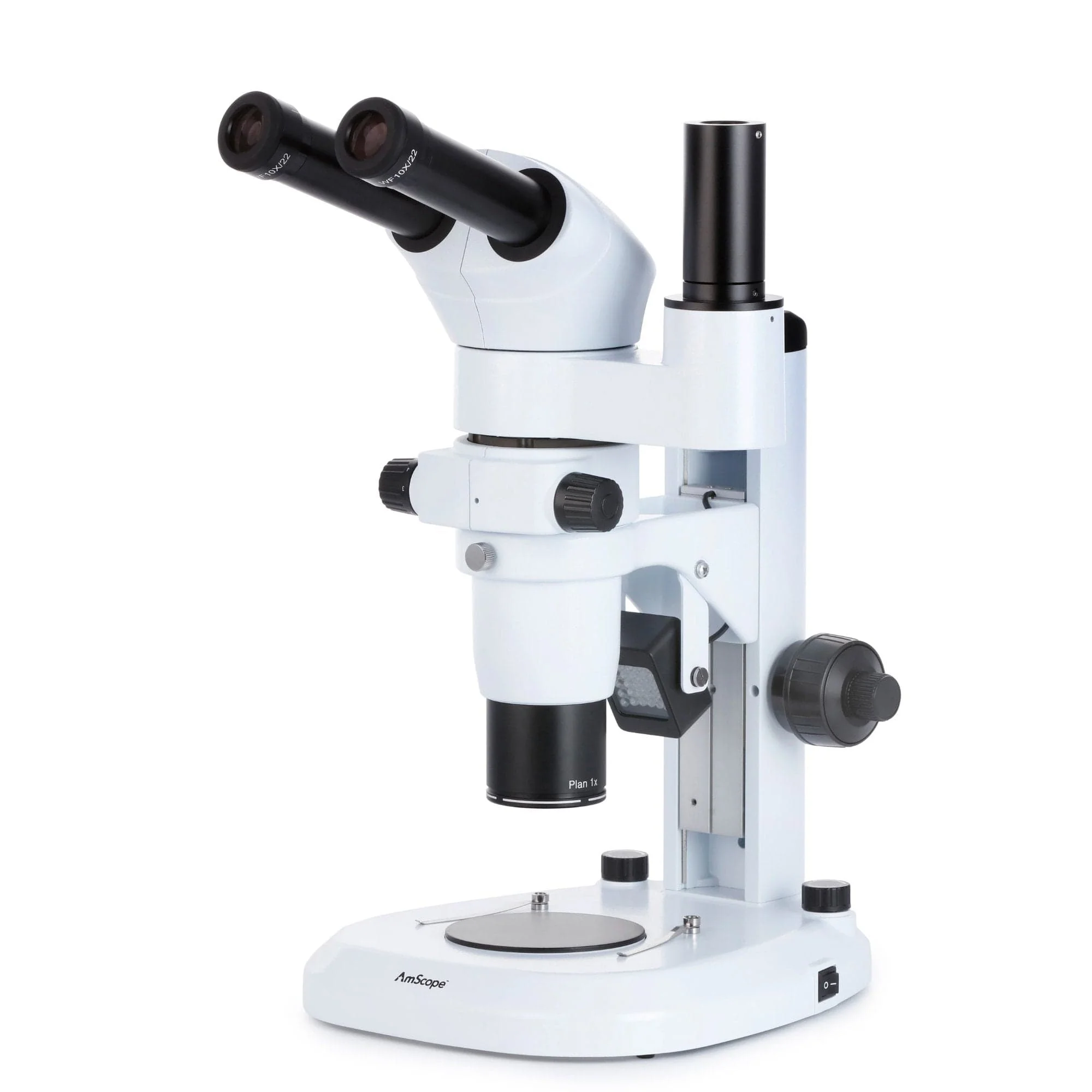 AmScope PM240 Series Zoom Trinocular Stereo Microscope 8X-80X Magnification on Track Stand with Common Main Objective(CMO)