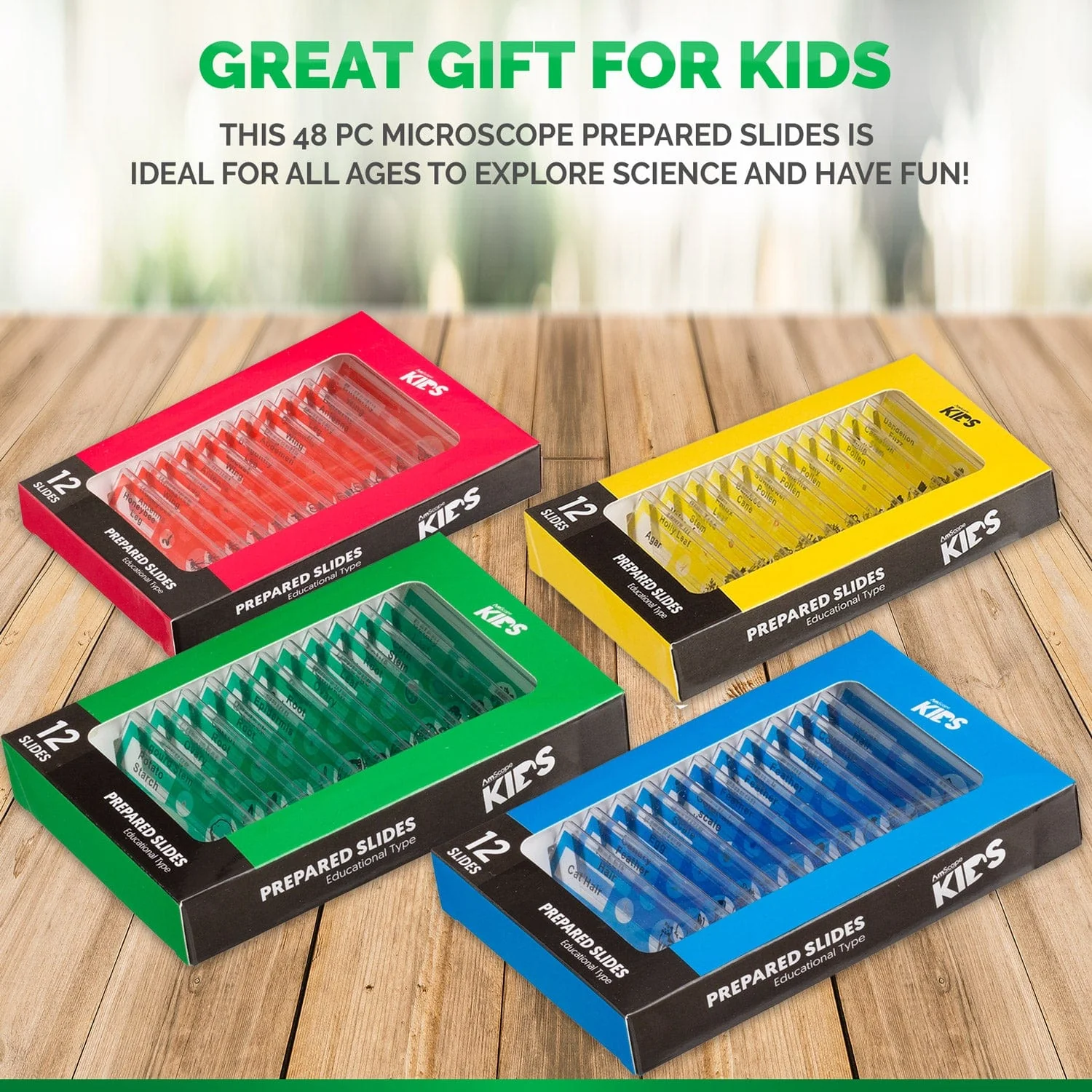 IQCrew by AmScope 48pc Color-coded Prepared Plastic Microscope Slides with Plant, Insect, Mammal, Bird and Fish Specimens - Image 7