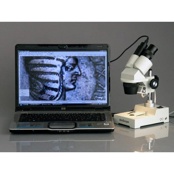AmScope SE304 Series Compact Multi-Lens Binocular Stereo Microscope 20X-80X Magnification on Metal Pillar Stand with Reverse Angled Head, Top Lighting, 1MP Digital Eyepiece Camera - Image 5