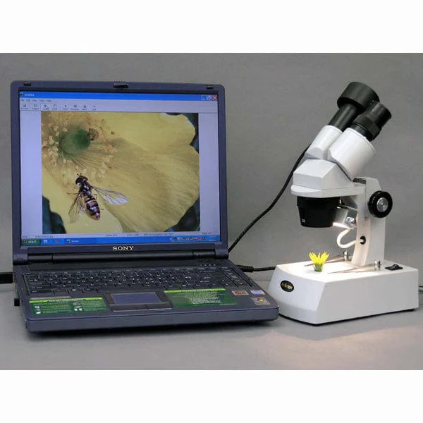 AmScope SE305 Series Compact Multi-Lens Binocular Stereo Microscope 10X-60X Magnification with Reverse Angled Head, Metal Track Stand, Top & Bottom Halogen Lighting, 1.3MP USB Camera - Image 5