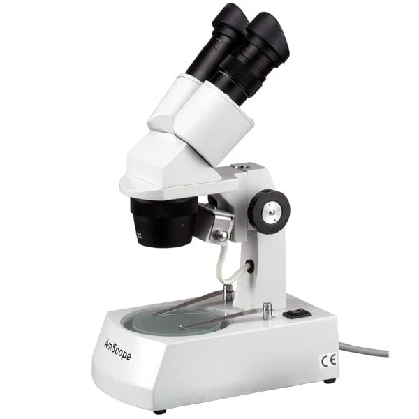 AmScope SE306 Series Compact Multi-Lens Binocular Stereo Microscope 20X-80X Magnification with Reverse Angled Head, Metal Track Stand, Top & Bottom Halogen Lighting